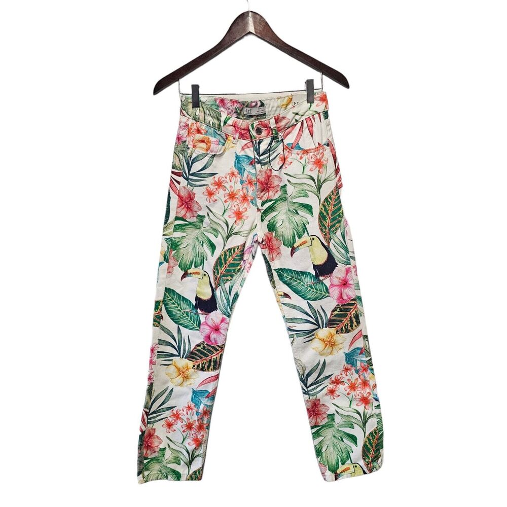 ZARA Trf Jeans Tropical Bird‎ Button Fly Ankle Jeans Size 00
